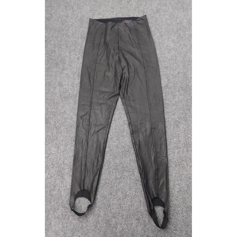 Commando Control Faux Leather Stirrup Pants Womens Large Black Pebbled USA